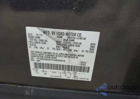 2017 Ford Explorer Xlt z USA, uszkodzony, nr VIN 1FM5K8D81HGB85933